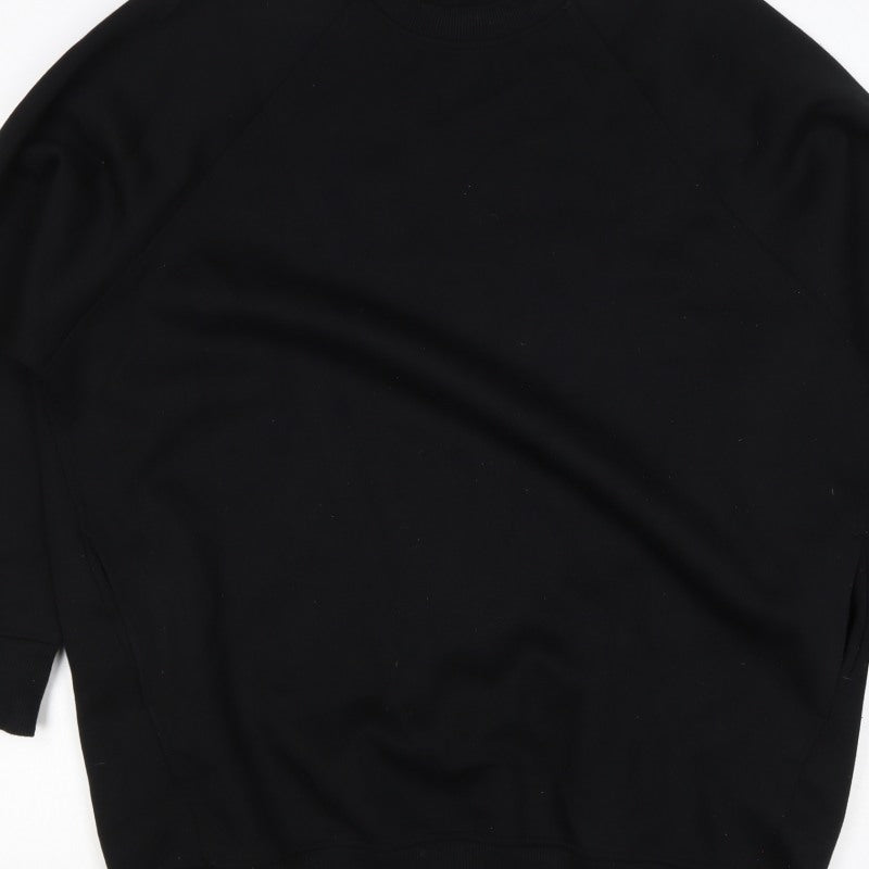 Zara Women Black M Pullover Sweatshirt Raglan Crew Neck Pockets