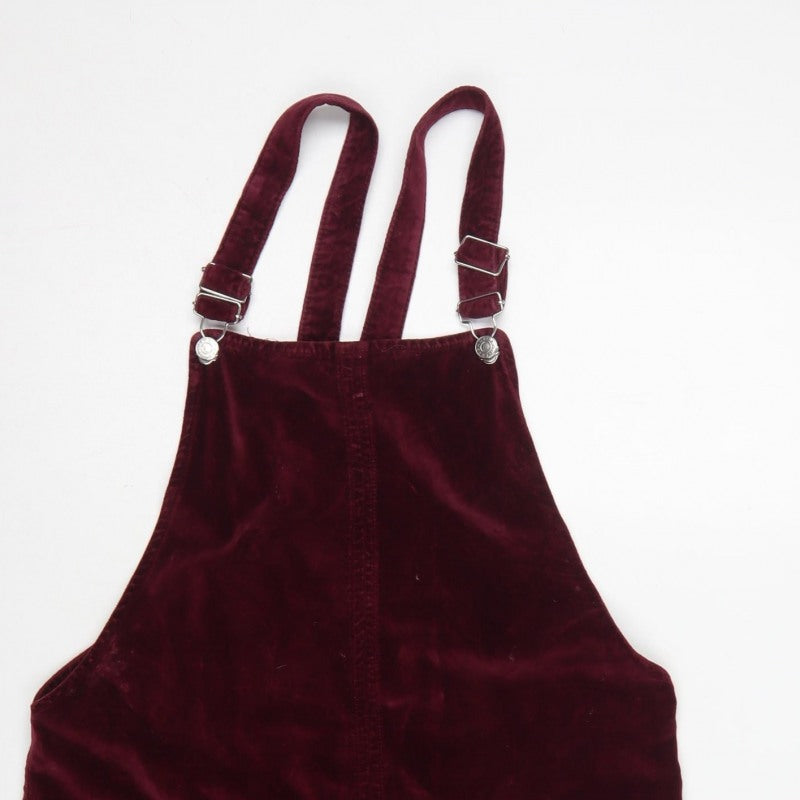 Topshop MOTO Women’s Burgundy UK 12 Velvet Pinafore Mini Dress