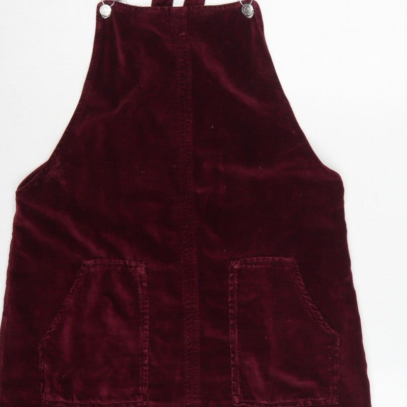 Topshop MOTO Women’s Burgundy UK 12 Velvet Pinafore Mini Dress