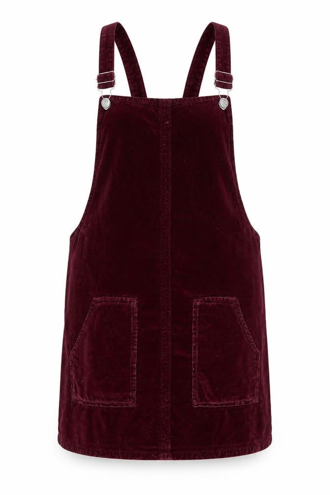 Topshop MOTO Women’s Burgundy UK 12 Velvet Pinafore Mini Dress