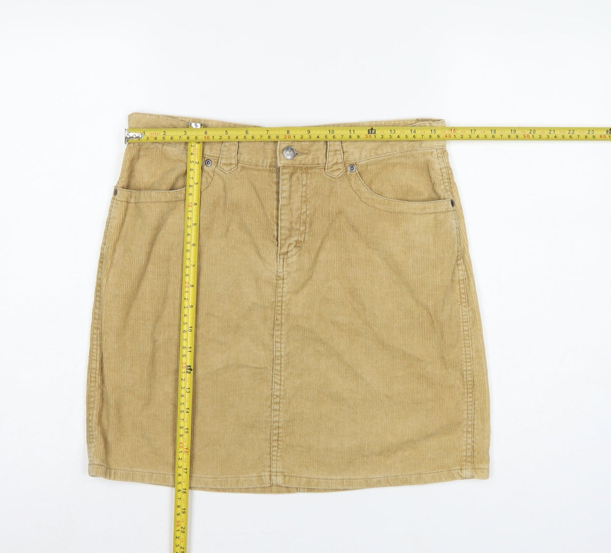 Divided by H&M Women Beige UK 12 Corduroy Pencil Mini Skirt Pockets