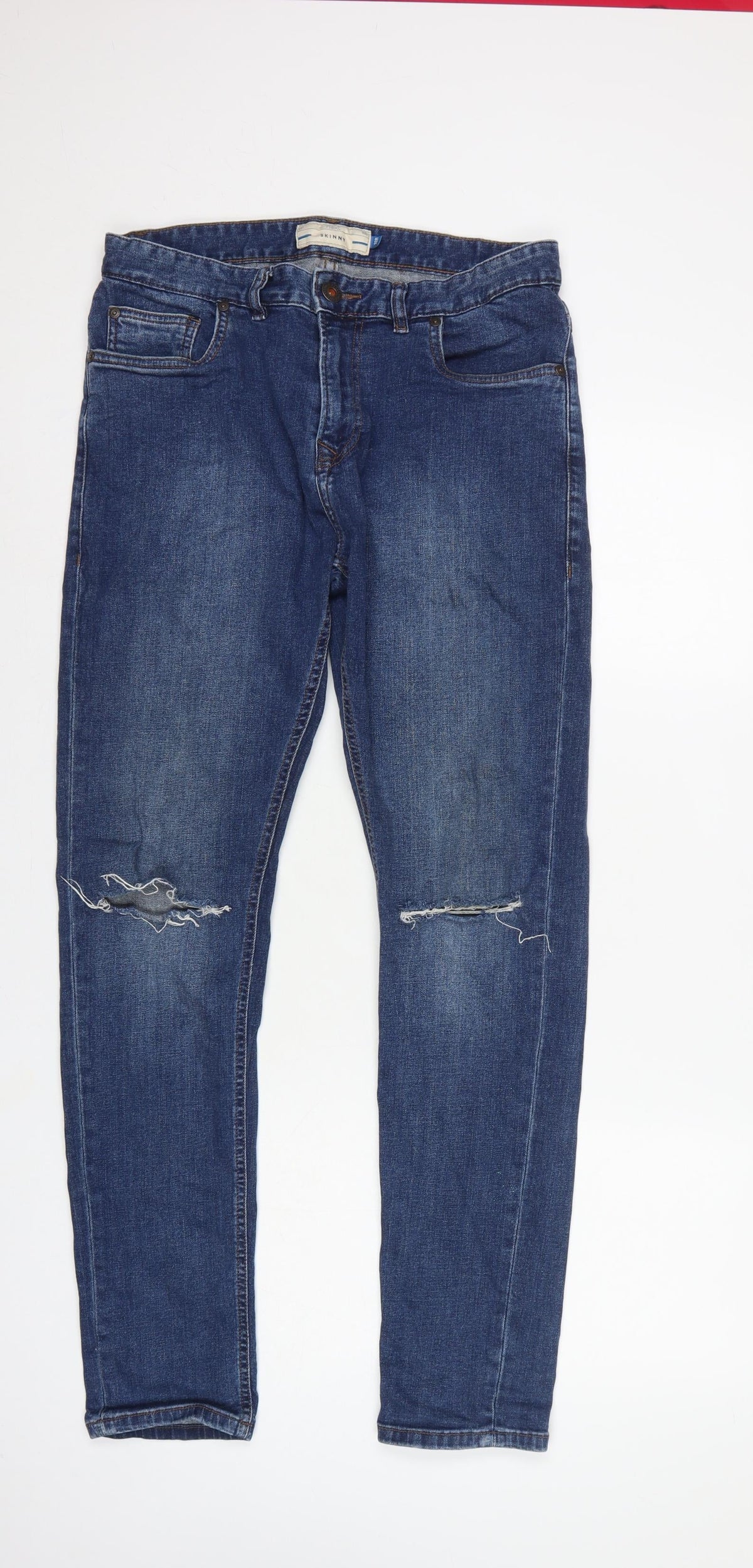 Next Men's Blue W32 L31 Skinny Distressed Stretch Denim Jeans