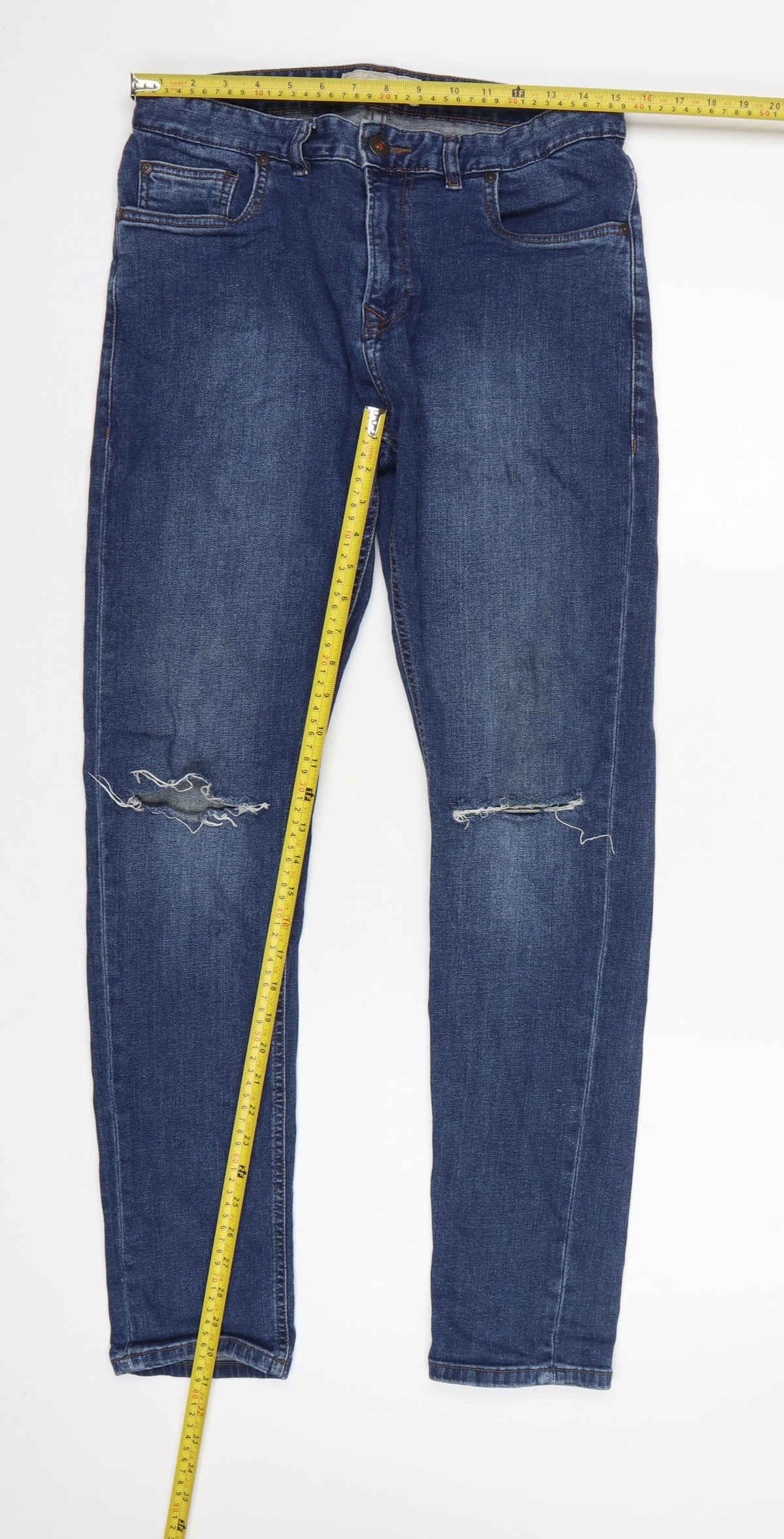Next Men's Blue W32 L31 Skinny Distressed Stretch Denim Jeans