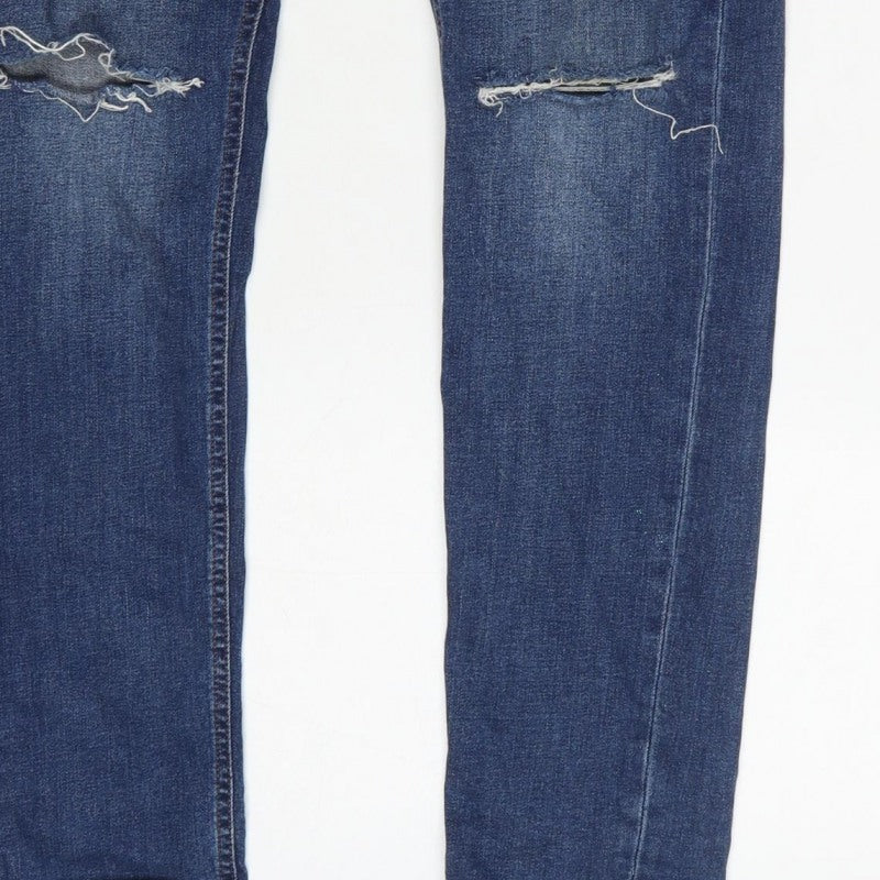 Next Men's Blue W32 L31 Skinny Distressed Stretch Denim Jeans