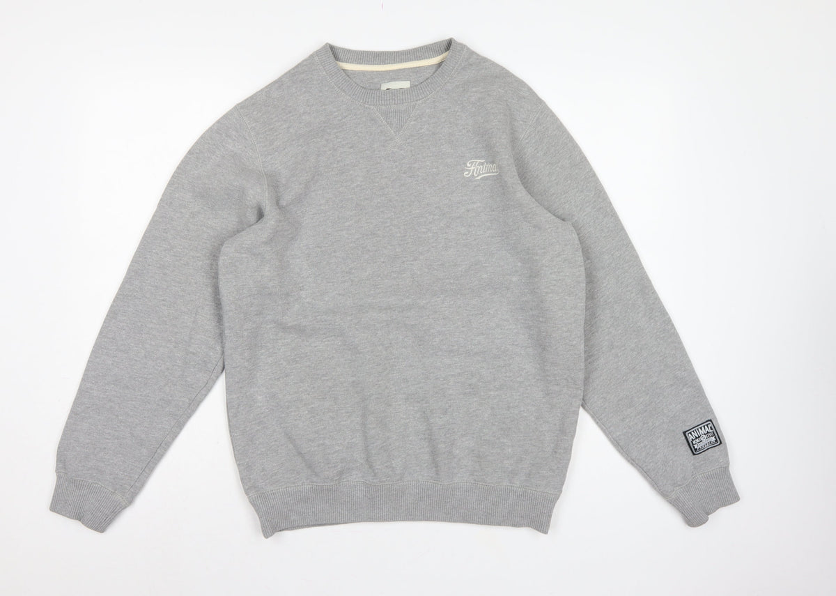 Animal Men’s Grey S Pullover Crew Neck Embroidered Logo Sweatshirt