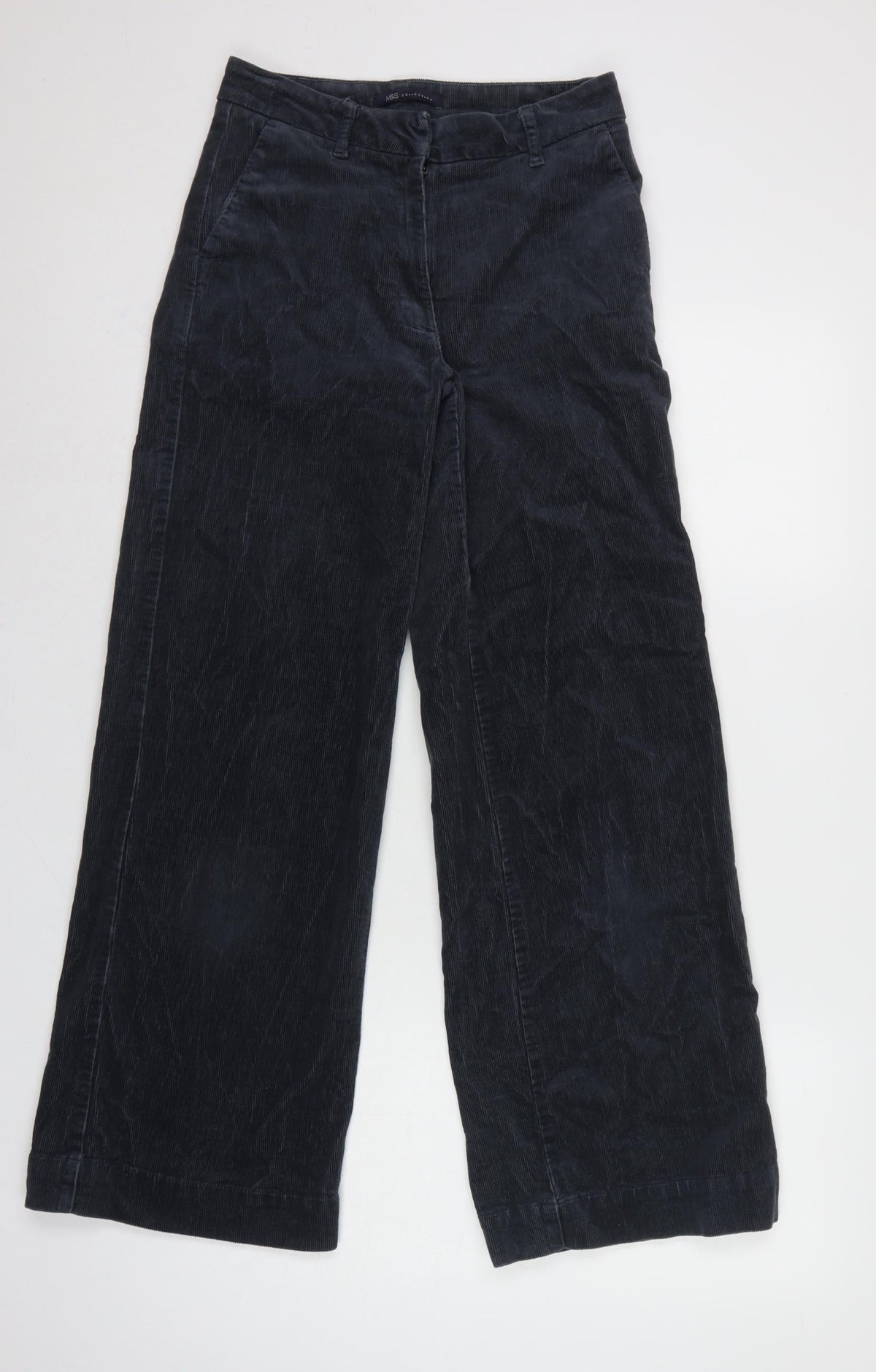 Marks and Spencer Women Black UK 6 Corduroy Wide-Leg Trousers