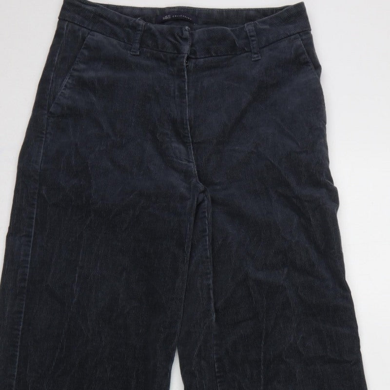 Marks and Spencer Women Black UK 6 Corduroy Wide-Leg Trousers