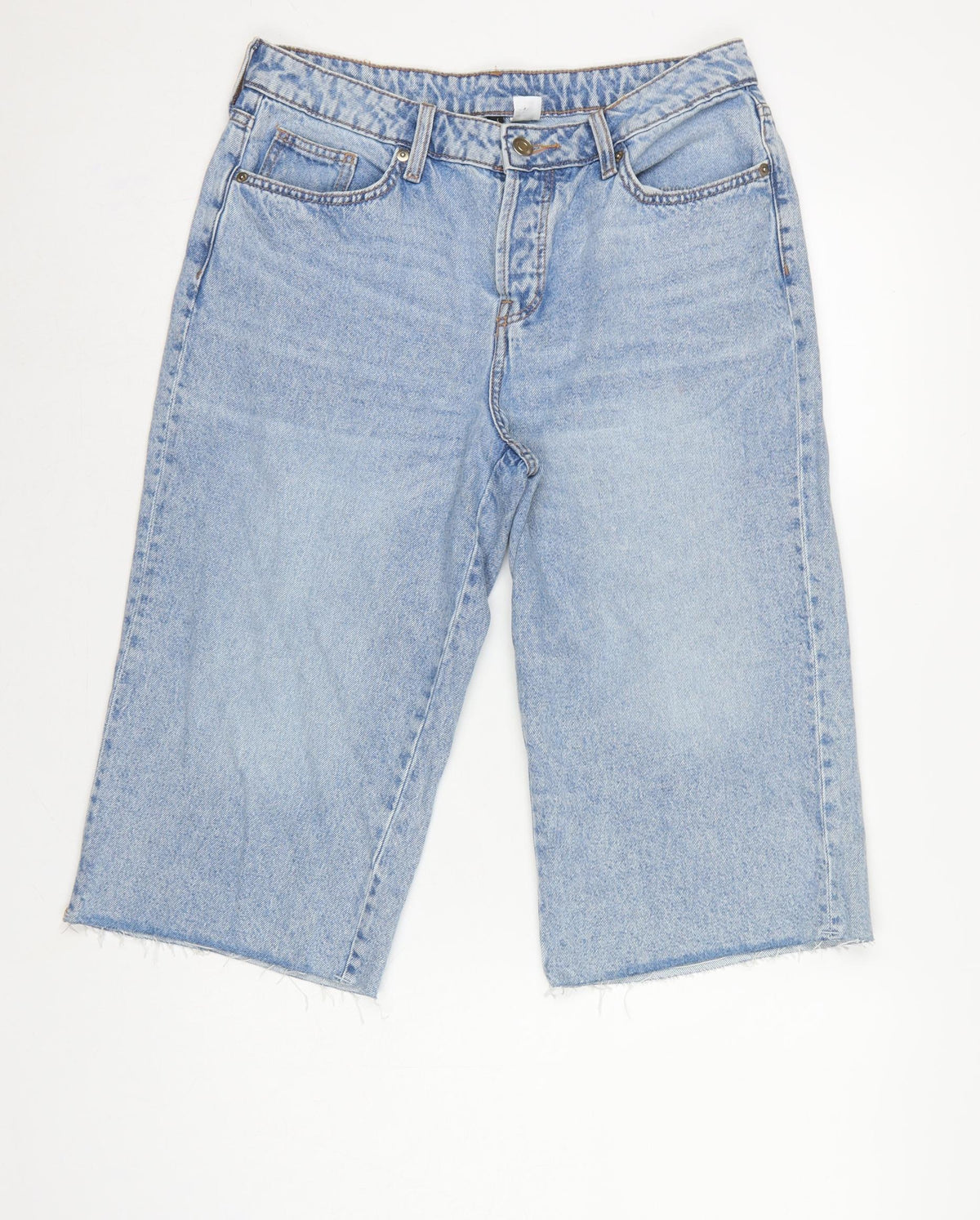 H&M Divided Women Blue Denim Culotte Shorts UK 10 High Rise