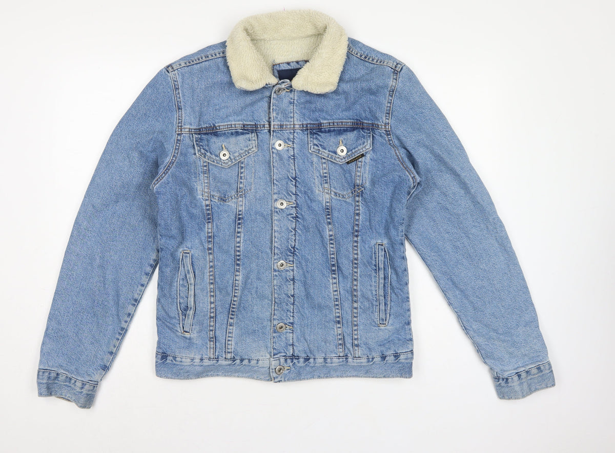 Zara Man Men's Blue M Sherpa Lined Denim Button Jacket