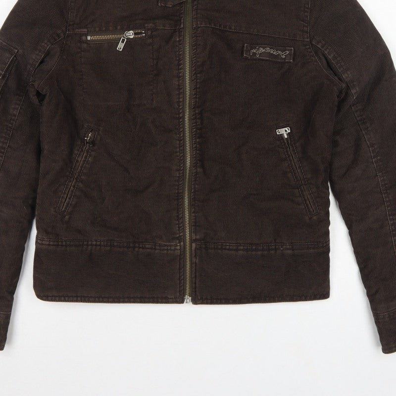 Rip Curl Women Brown XS Corduroy Motorcycle Jacket Zip Buckle Lined
