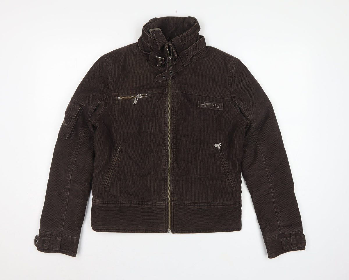 Rip Curl Women Brown XS Corduroy Motorcycle Jacket Zip Buckle Lined