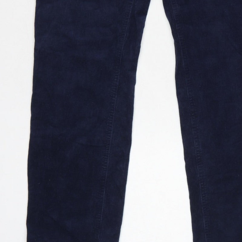 Marks and Spencer Women Blue Corduroy Straight Trousers UK 14 Short