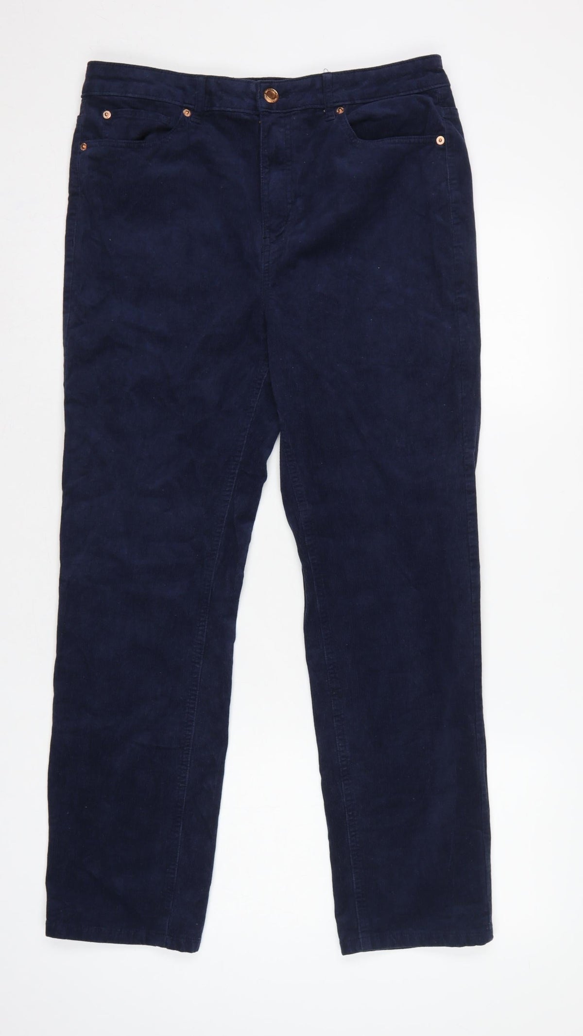 Marks and Spencer Women Blue Corduroy Straight Trousers UK 14 Short