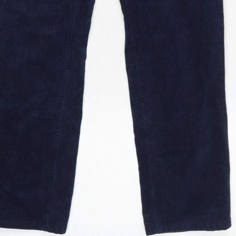 Marks and Spencer Women Blue Corduroy Straight Trousers UK 14 Short
