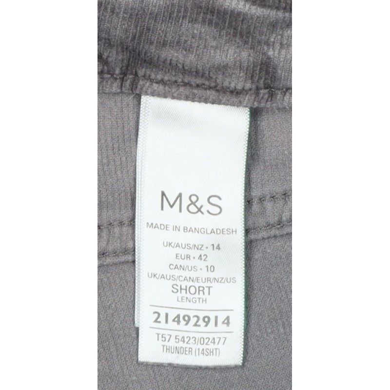 Marks and Spencer Women Grey UK 14 Short Corduroy Tapered Trousers