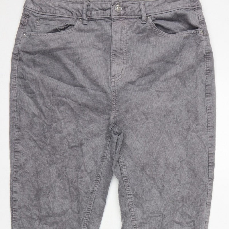 Marks and Spencer Women Grey UK 14 Short Corduroy Tapered Trousers