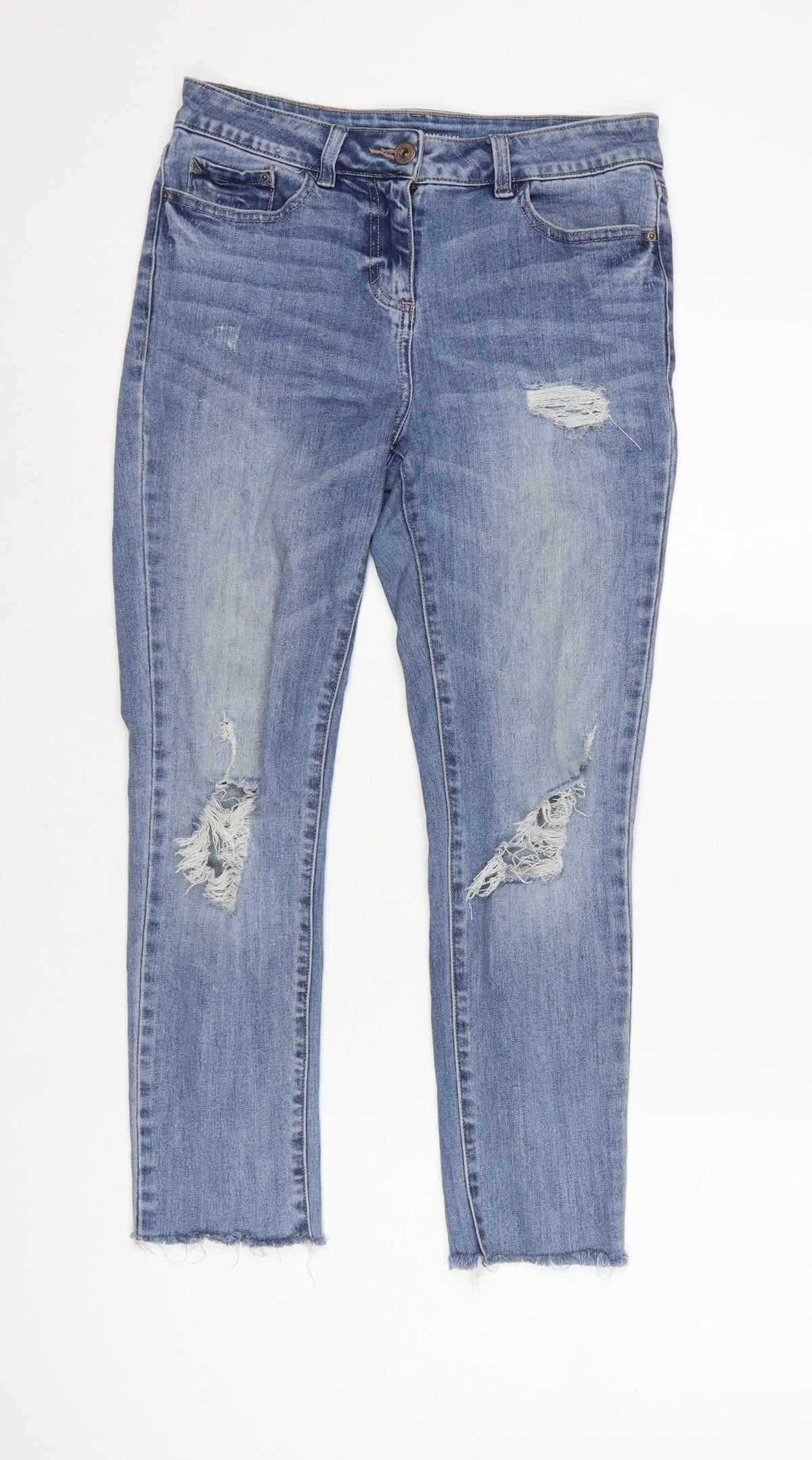 Next Women Blue UK 8 Skinny Mid Rise Distressed Stretch Jeans