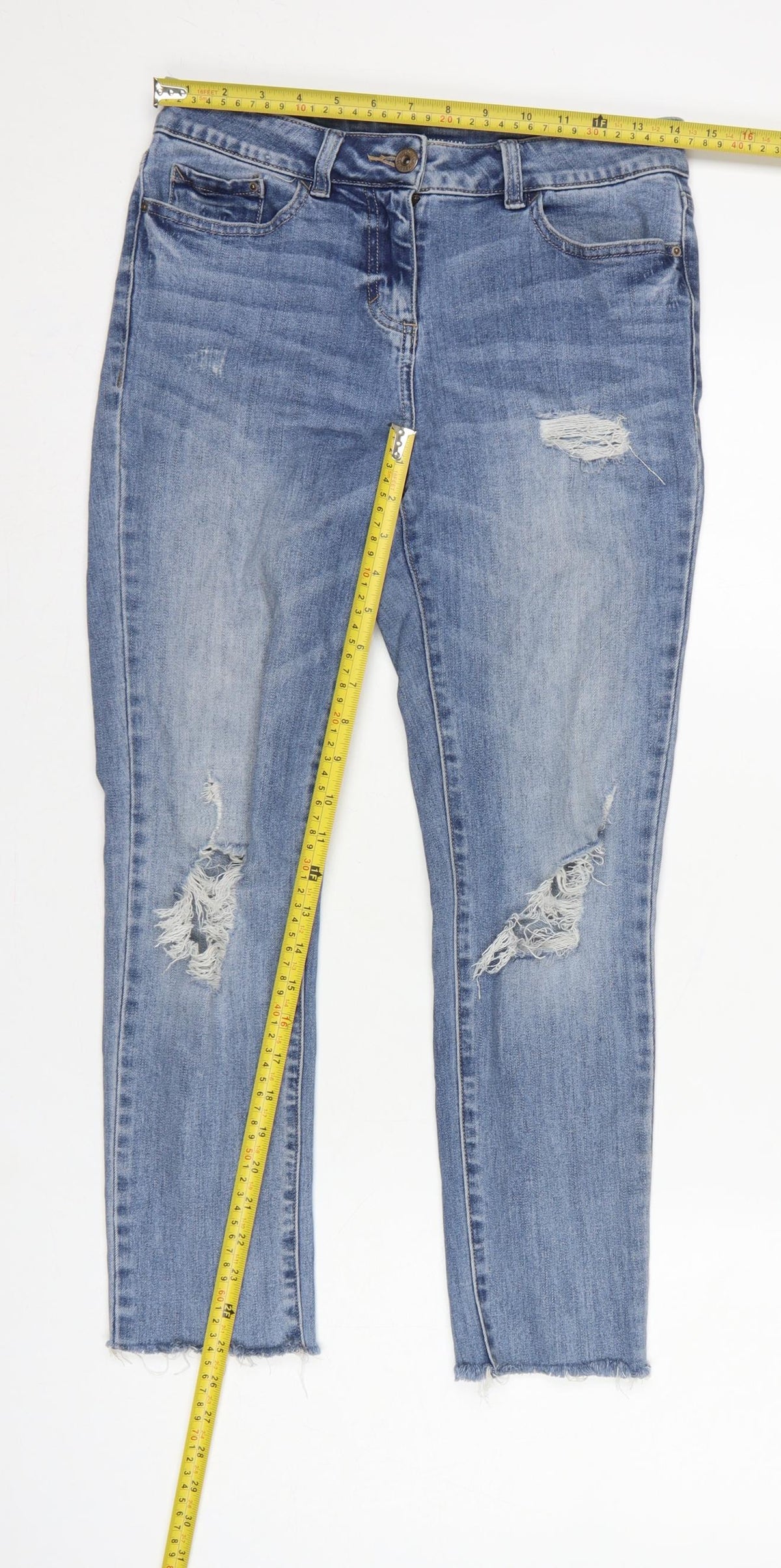 Next Women Blue UK 8 Skinny Mid Rise Distressed Stretch Jeans