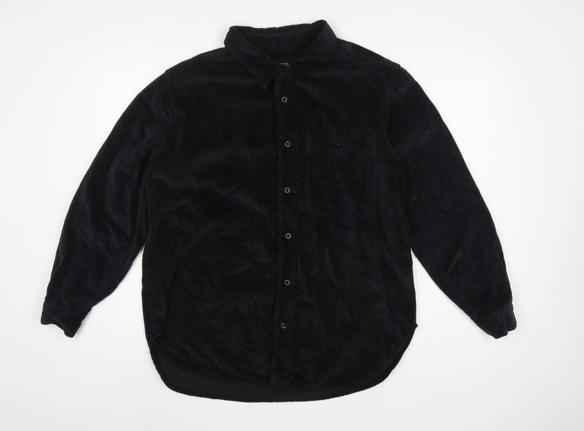 Back view of Zara Men's Black S Relaxed Fit Corduroy Long Sleeve Button-Up Shirt