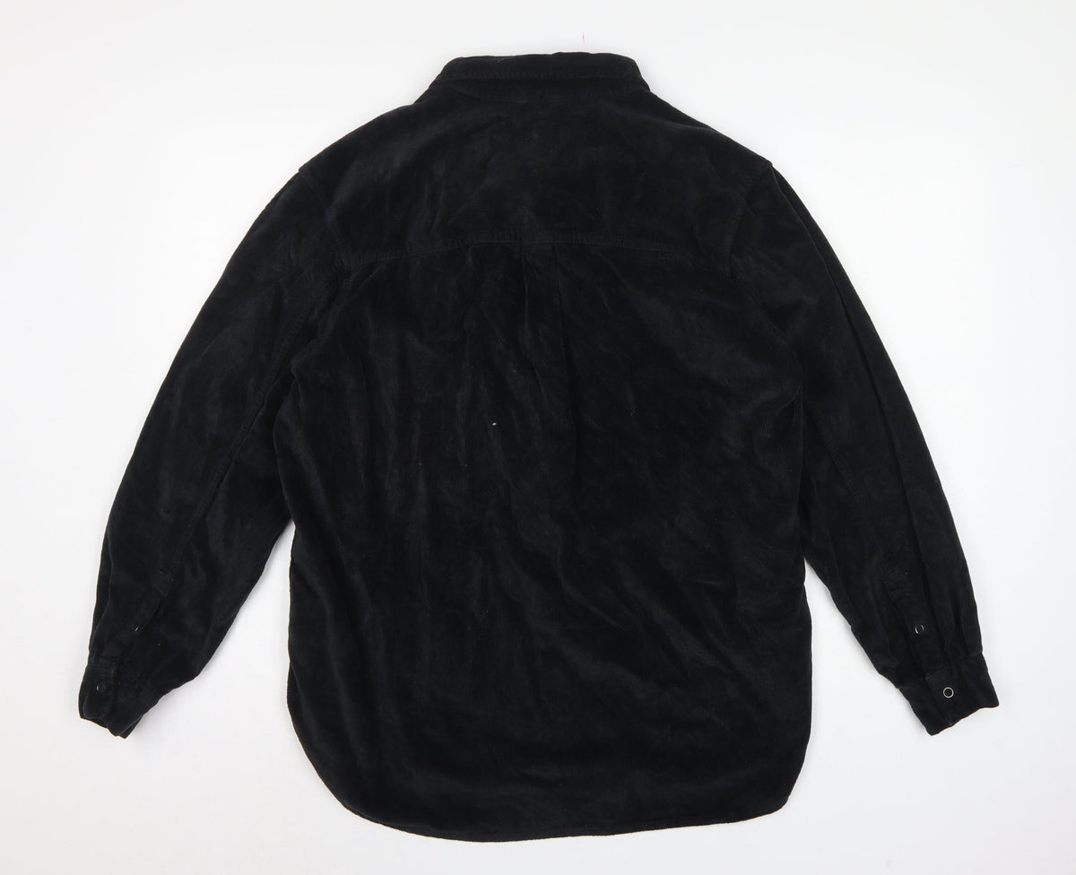 Brand and care label for Zara Men's Black S Relaxed Fit Corduroy Long Sleeve Button-Up Shirt