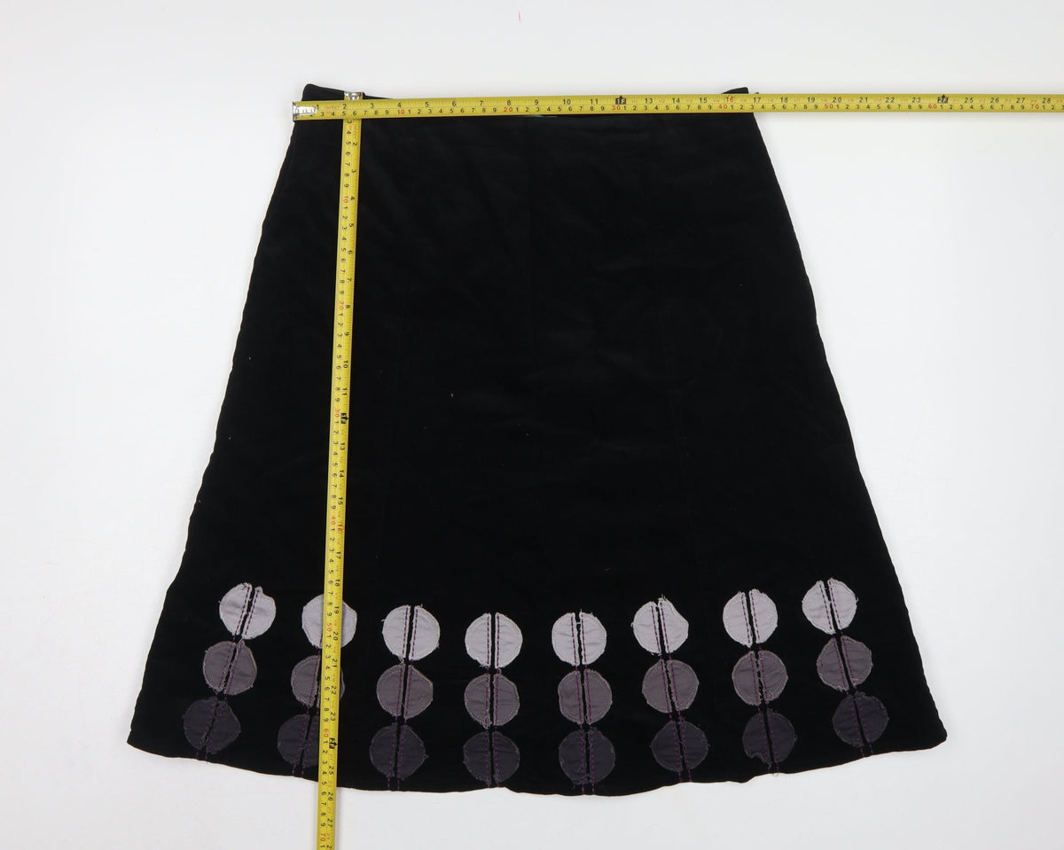 Boden Women Black UK 14 A-Line Corduroy Embroidered Knee Skirt