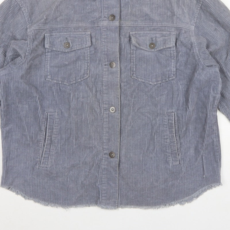 Zara Women Grey S Corduroy Button Shacket Collared Pockets Jacket
