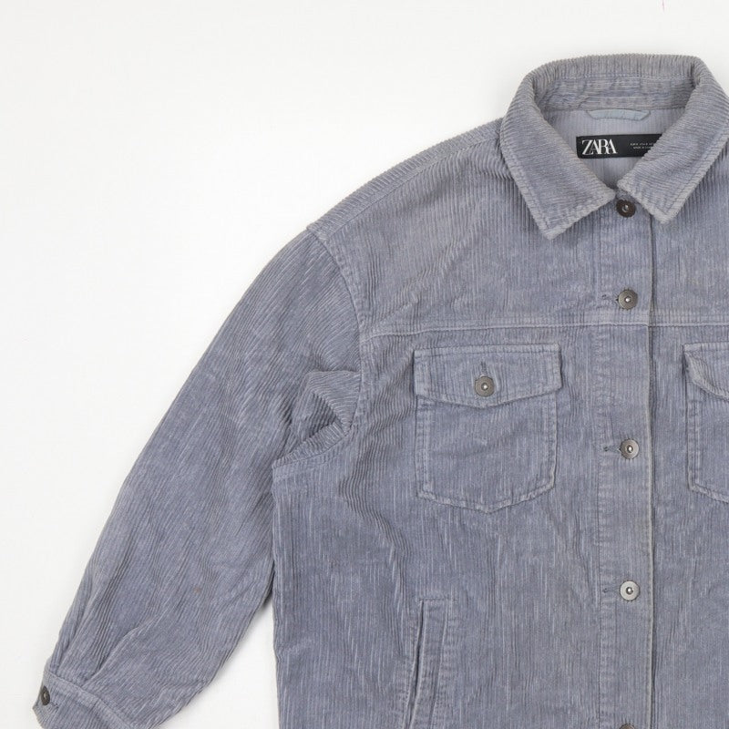 Zara Women Grey S Corduroy Button Shacket Collared Pockets Jacket