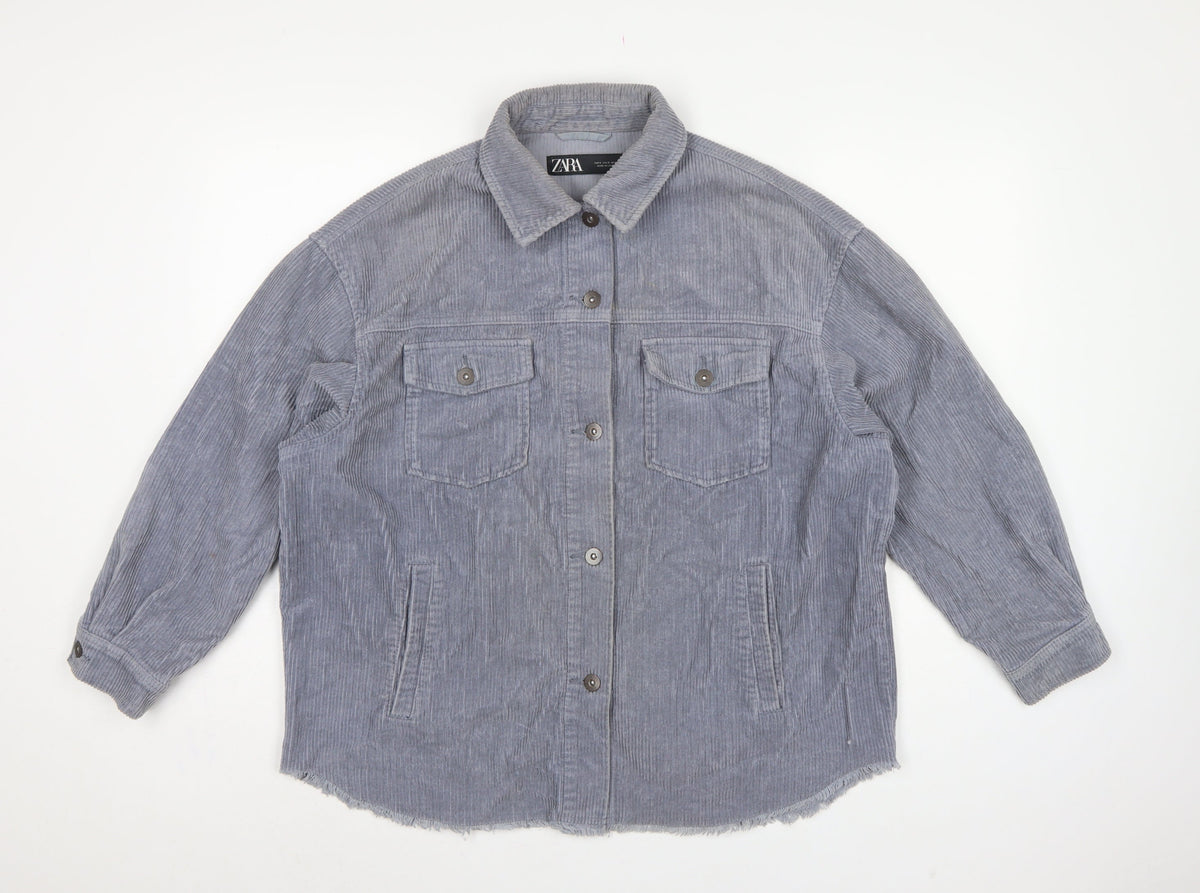 Zara Women Grey S Corduroy Button Shacket Collared Pockets Jacket