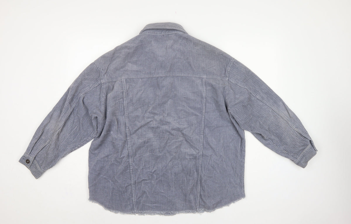 Zara Women Grey S Corduroy Button Shacket Collared Pockets Jacket