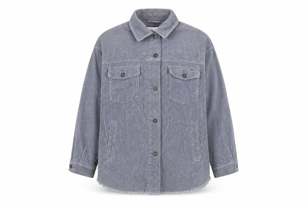 Zara Women Grey S Corduroy Button Shacket Collared Pockets Jacket