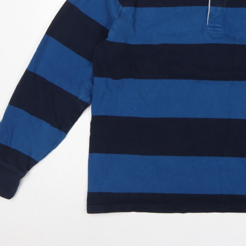 Marks & Spencer Men's Blue XL Striped Long Sleeve Rugby Polo Shirt