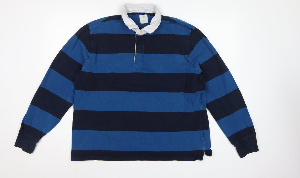 Marks & Spencer Men's Blue XL Striped Long Sleeve Rugby Polo Shirt
