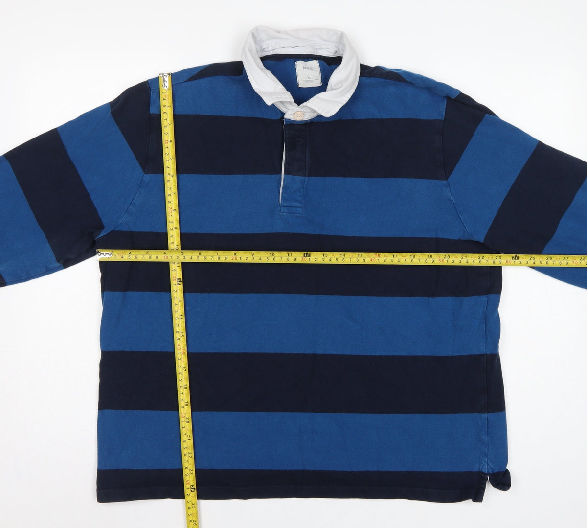 Marks & Spencer Men's Blue XL Striped Long Sleeve Rugby Polo Shirt