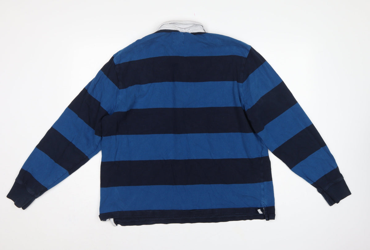 Marks & Spencer Men's Blue XL Striped Long Sleeve Rugby Polo Shirt