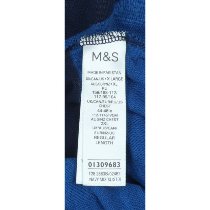 Marks & Spencer Men's Blue XL Striped Long Sleeve Rugby Polo Shirt