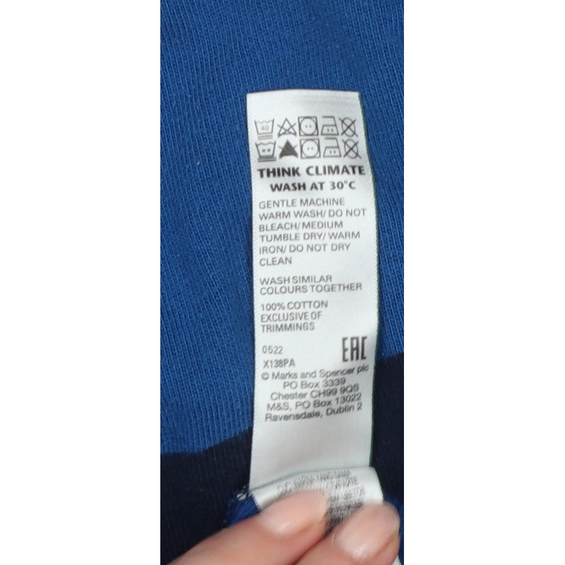 Marks & Spencer Men's Blue XL Striped Long Sleeve Rugby Polo Shirt