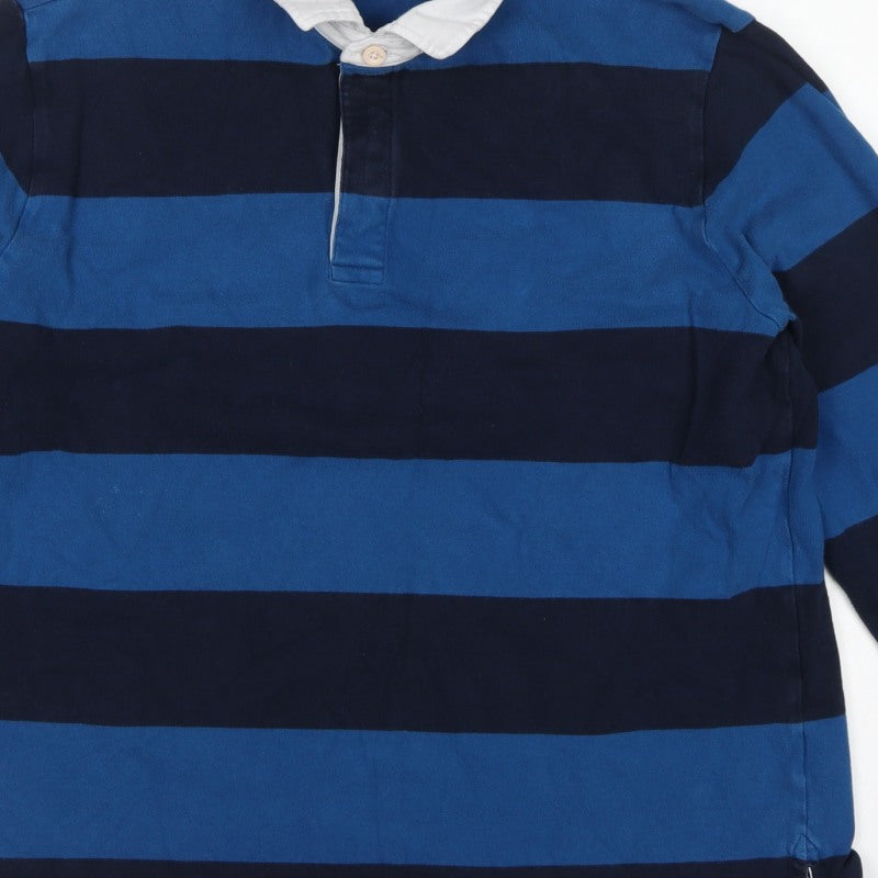 Marks & Spencer Men's Blue XL Striped Long Sleeve Rugby Polo Shirt