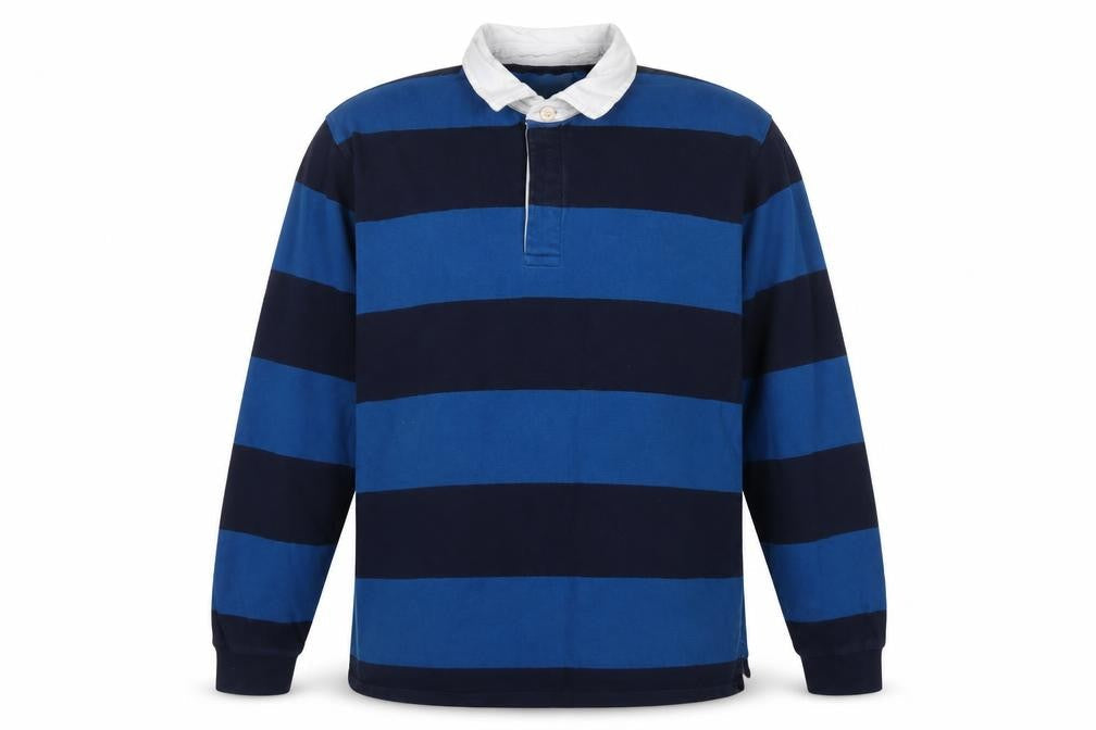 Marks & Spencer Men's Blue XL Striped Long Sleeve Rugby Polo Shirt
