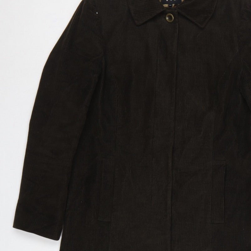 Per Una Women Brown M Corduroy Long Overcoat Leopard Lined