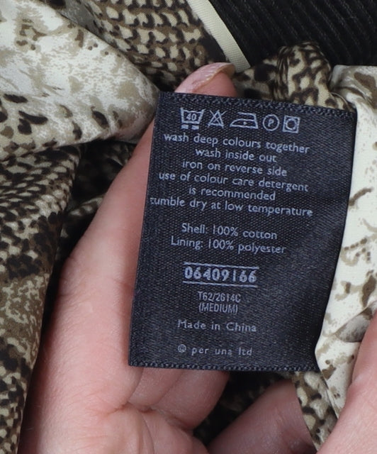 Per Una Women Brown M Corduroy Long Overcoat Leopard Lined