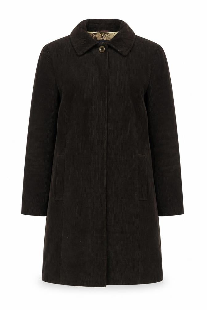 Per Una Women Brown M Corduroy Long Overcoat Leopard Lined