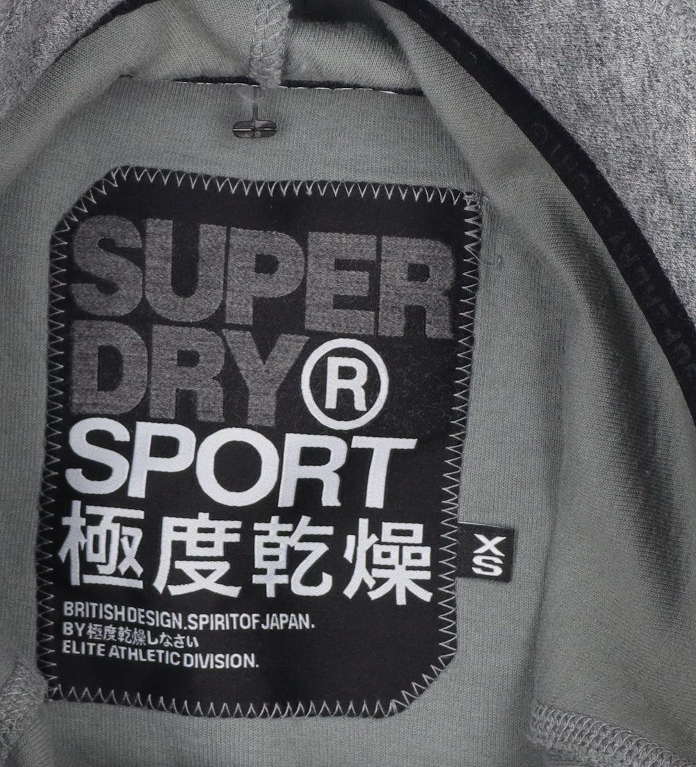 Superdry Women’s Grey Black XS Pullover Hoodie Logo Zip Pockets