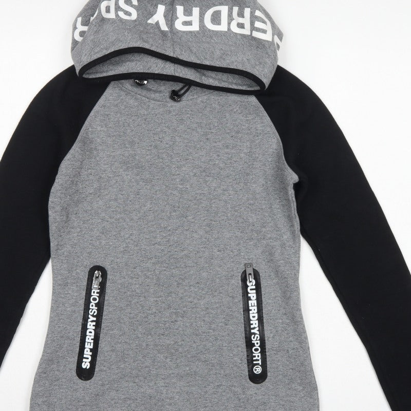 Superdry Women’s Grey Black XS Pullover Hoodie Logo Zip Pockets