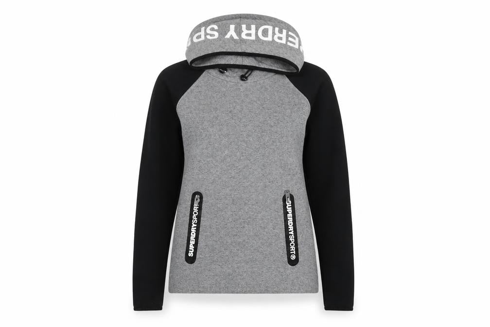 Superdry Women’s Grey Black XS Pullover Hoodie Logo Zip Pockets