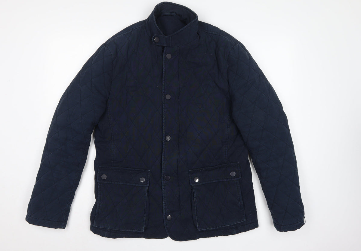 Jaeger Men's Blue M Quilted Cotton Jacket Snap Stand-Up Collar
