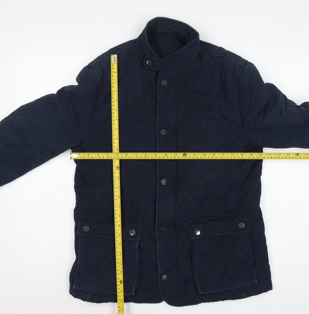 Jaeger Men's Blue M Quilted Cotton Jacket Snap Stand-Up Collar