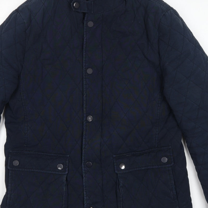 Jaeger Men's Blue M Quilted Cotton Jacket Snap Stand-Up Collar