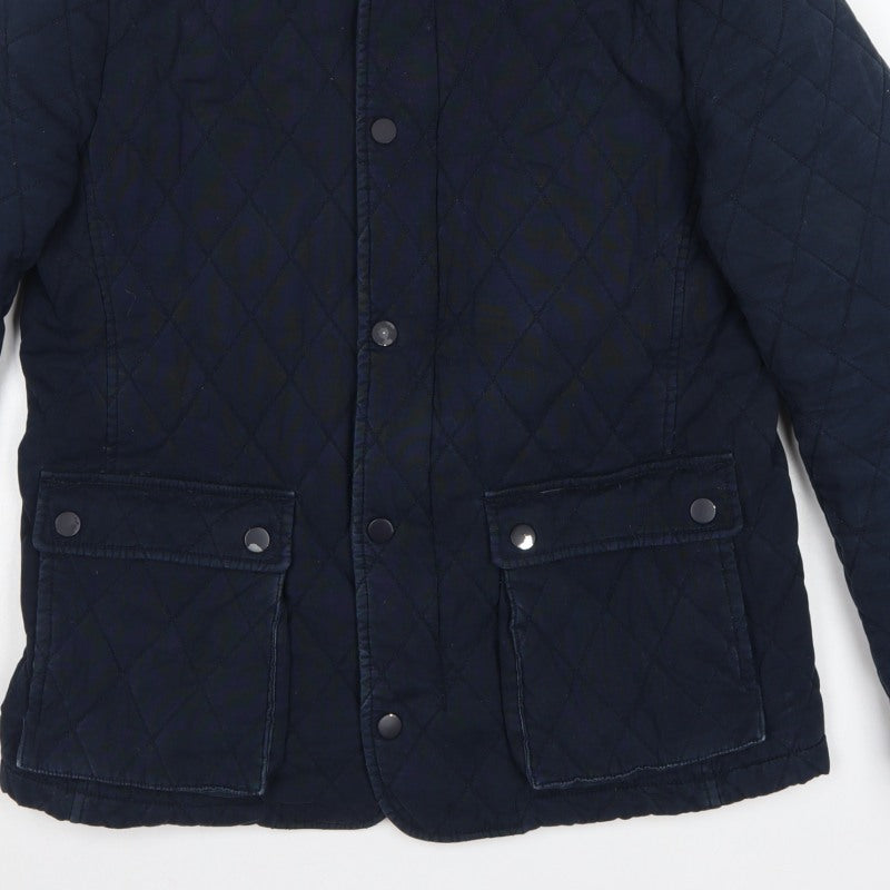 Jaeger Men's Blue M Quilted Cotton Jacket Snap Stand-Up Collar