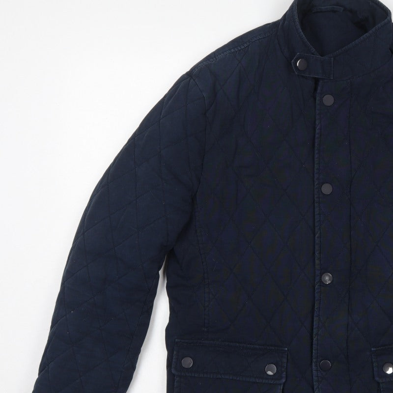 Jaeger Men's Blue M Quilted Cotton Jacket Snap Stand-Up Collar