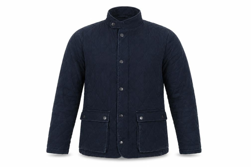 Jaeger Men's Blue M Quilted Cotton Jacket Snap Stand-Up Collar